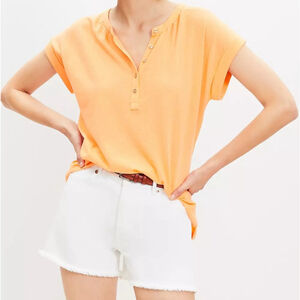 EUC Women's LOFT Dolman Henley Orange Top Size S Button Down Short Sleeve